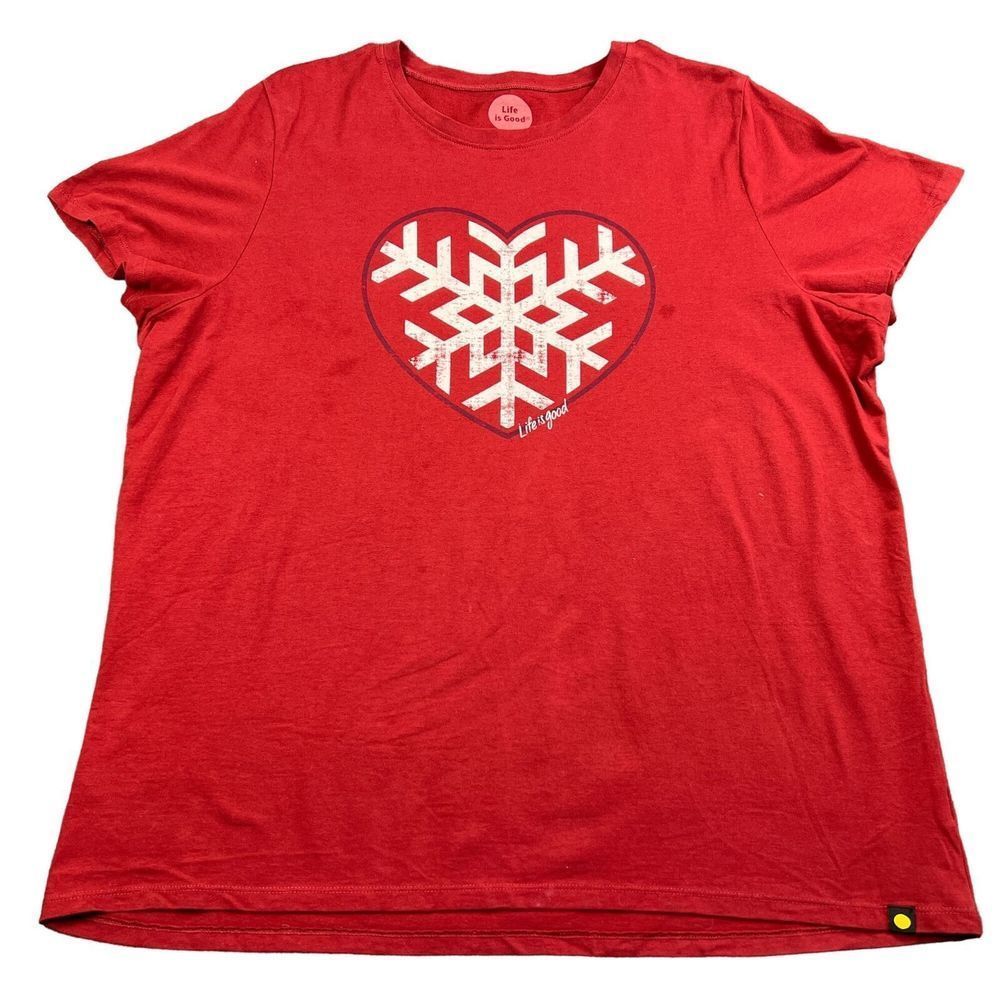 Life Is Good Heart Snowflake Sleep Shirt Womens XL Short Sleeve Red Pajama Top